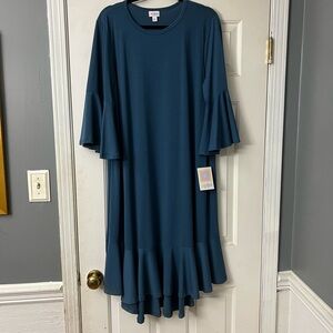 LuluRoe Teal Ruffle Hem Dress